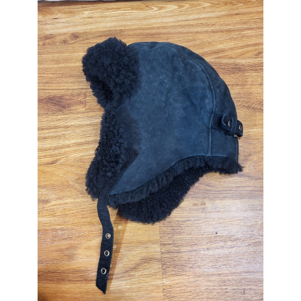 Nathaniel Cole Crowncap Black Sheep Shearling Trapper Hat Size Small